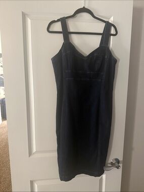 White House Black Market Dark Navy Denim Midi Dress with Wide Straps